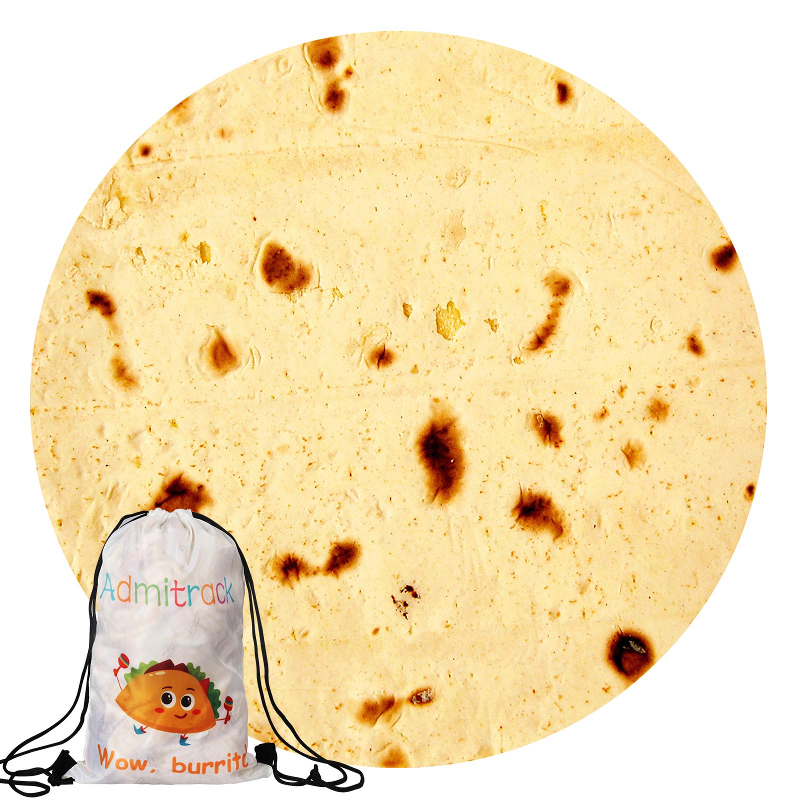 Admitrack Tortilla Blanket, Funny Realistic Round Burrito Throw for Adults & Kids (Double Sided)